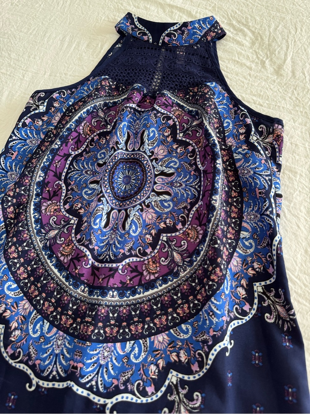 Boho Halter Medallion Print Dress in Navy & Purple - Picture 3 of 10